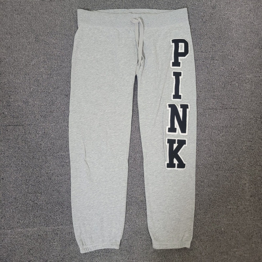 Victoria's Secret PINK Size M Sweatpants Womens Gray Logo Joggers Drawstring